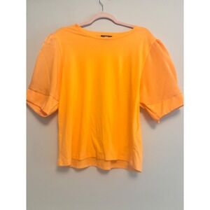 DKNY Puff Satin Sleeve Top, Crew Neck,‎  Orange Casual XL